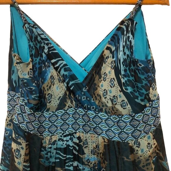 Signature By Robbie Bee Silk Maxi Dress 12 Surplice Neck Tiered Sleeveless Boho - Picture 10 of 12